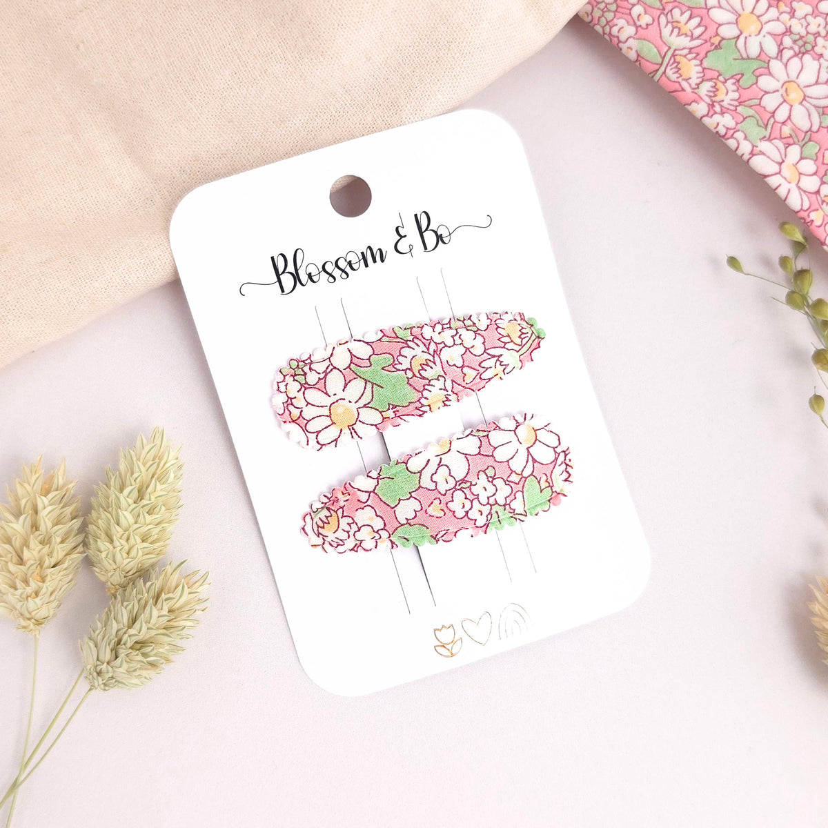 Liberty Daisy Floral Snap Clips, Pink Hair Clips for Girls