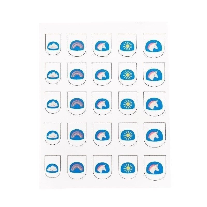 Set of 25 unicorn, clouds, rainbows and sun nail decals