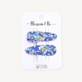 Blue Liberty floral fabric snap hair clips for girls