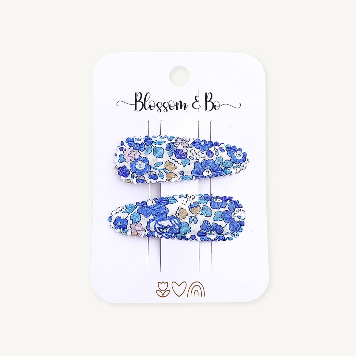 Blue Liberty floral fabric snap hair clips for girls