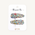Liberty floral hair clips for girls on Blossom & Bo display card