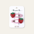 Strawberry hair clips for girls with pink glittery gingham ribbon