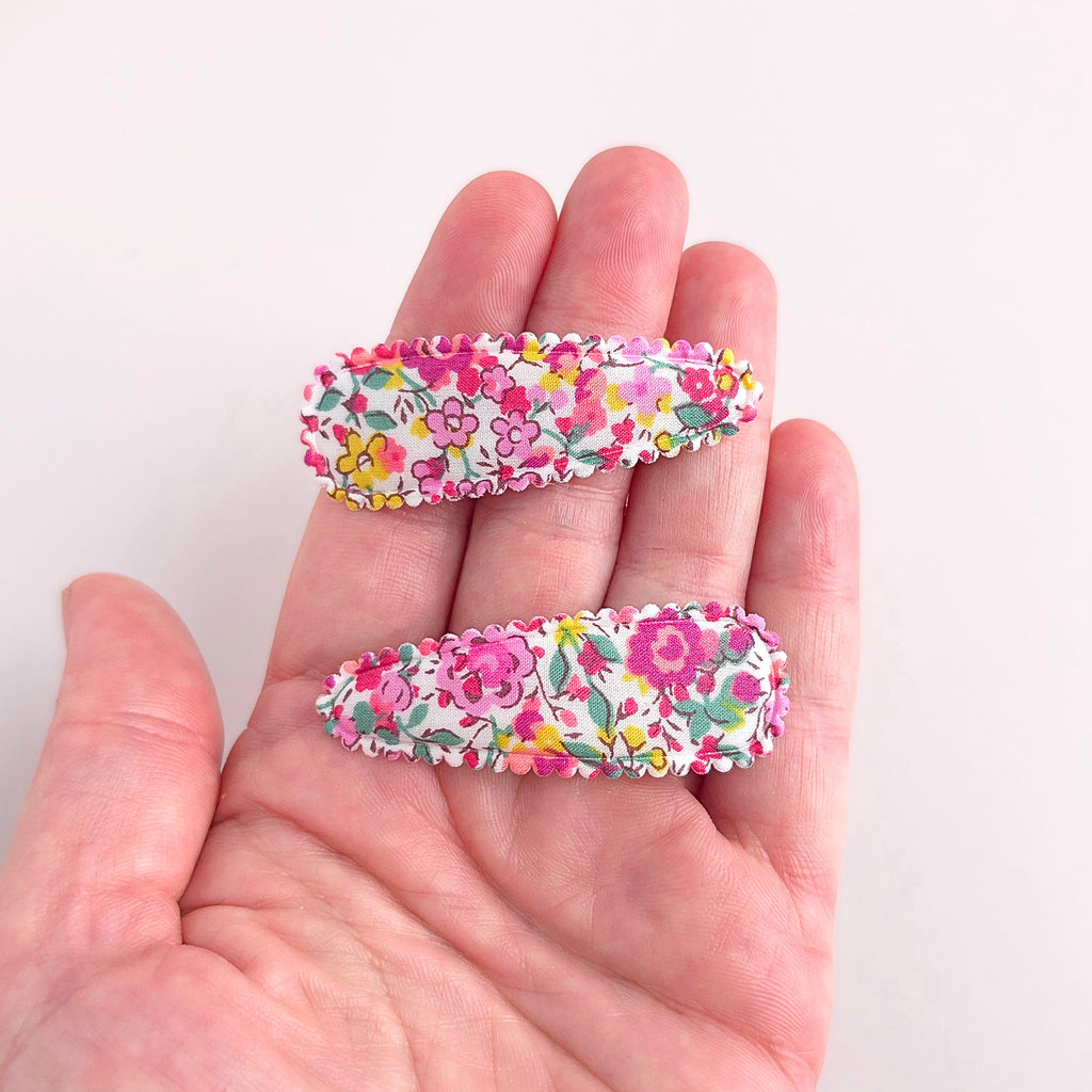 Liberty of London Floral Snap Clips - Pink Fabric Hair Clips for Girls