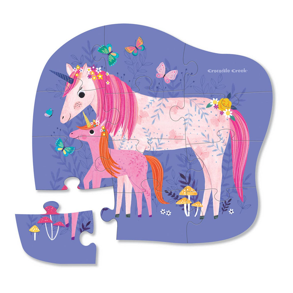Pink unicorn puzzle with butterflies in a shaped box