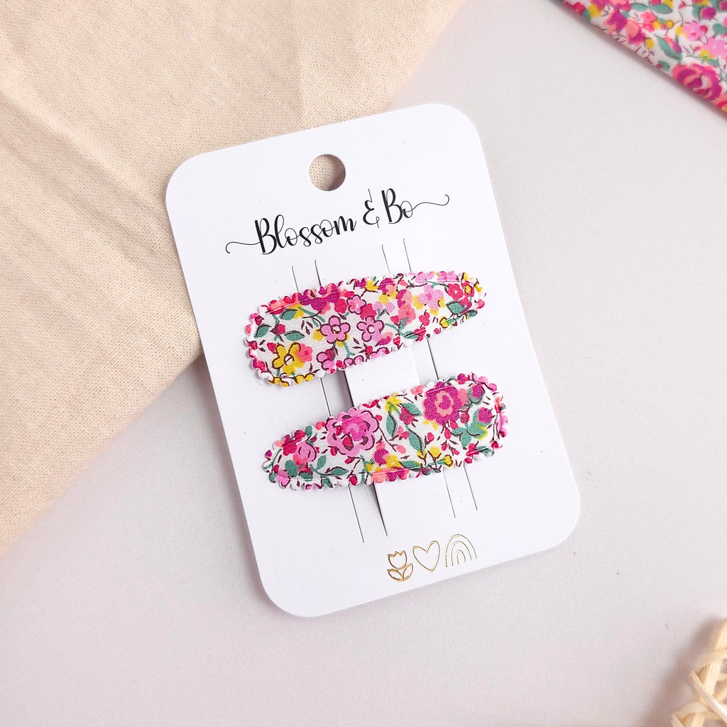Liberty of London Floral Snap Clips - Pink Fabric Hair Clips for Girls