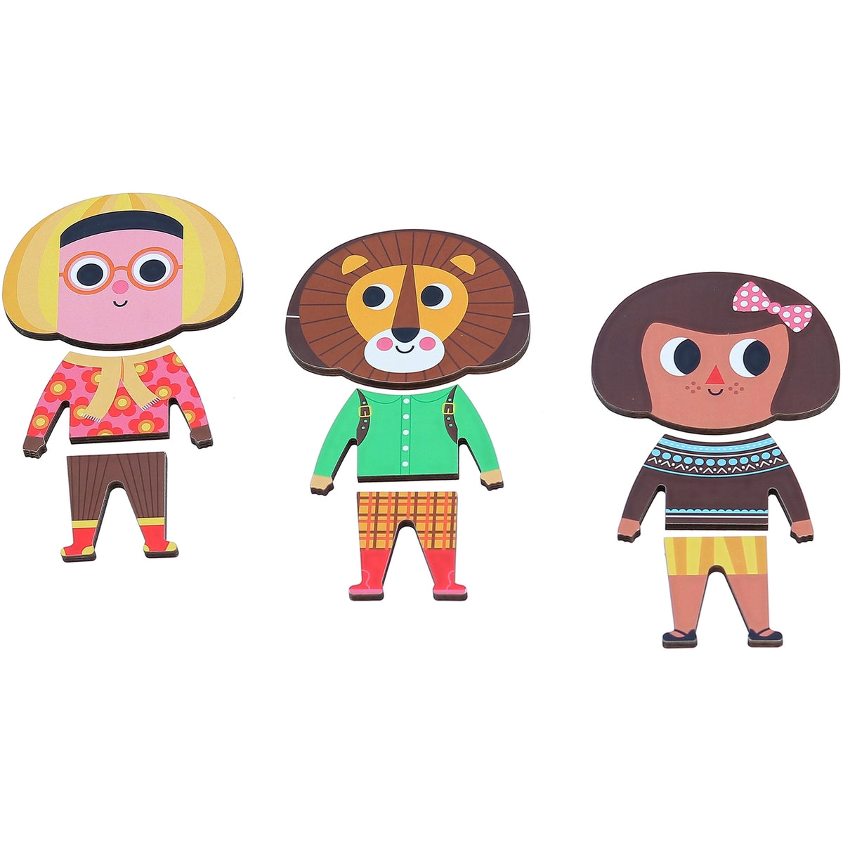 Vilac wooden dress up puzzle pieces showing some of the designs