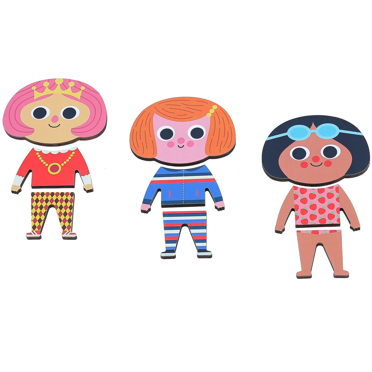 Vilac Jade Moody Wooden Dress Up Puzzle showing mix-and-match character outfits