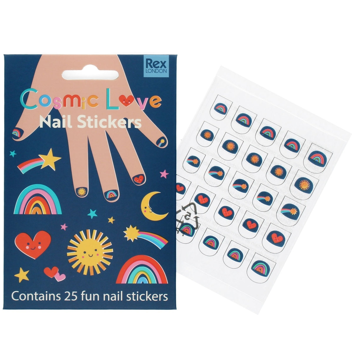 Colourful children's temporary nail stickers with rainbow, hearts and star designs