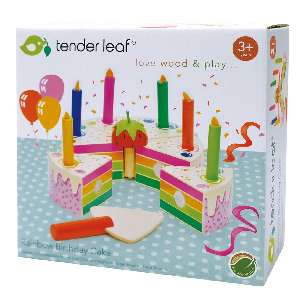 Tender Leaf Rainbow Birthday Cake toy set packaging on a white background