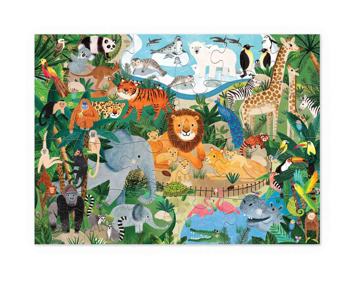Crocodile Creek Zoo 24 piece floor puzzle showing colourful zoo animal illustration