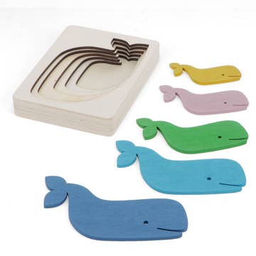 Wooden whale layered puzzle and wooden case