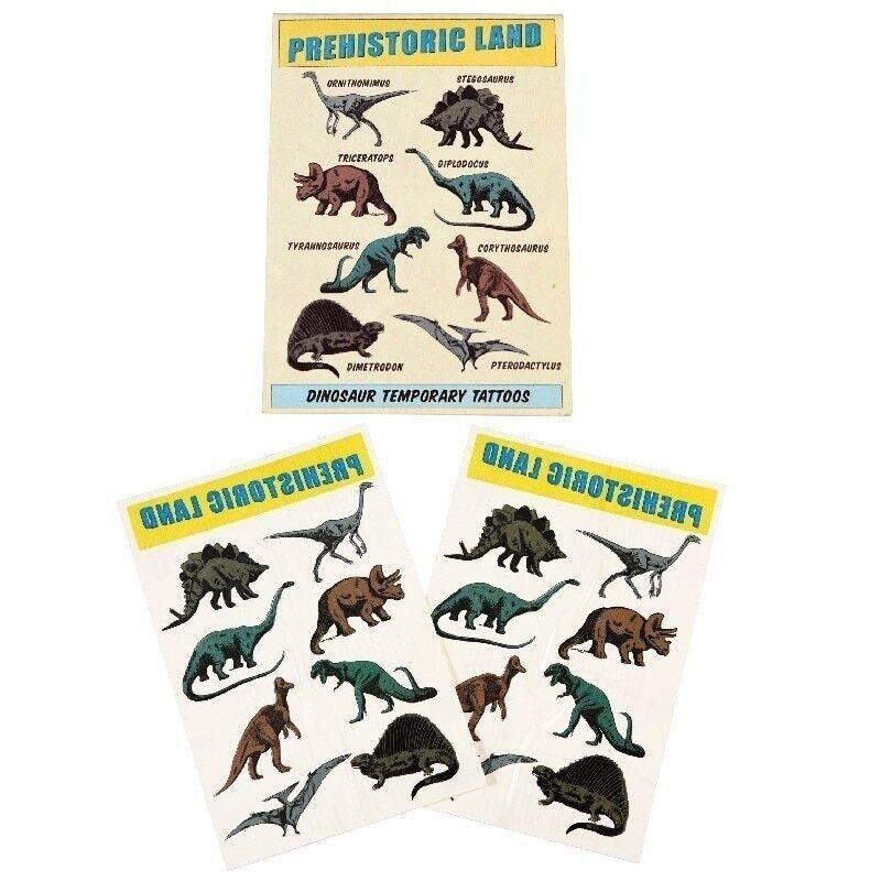 Prehistoric Land dinosaur temporary tattoos on a white background