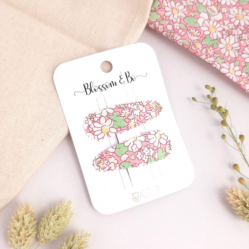 Liberty Daisy Floral Snap Clips, Pink Hair Clips for Girls