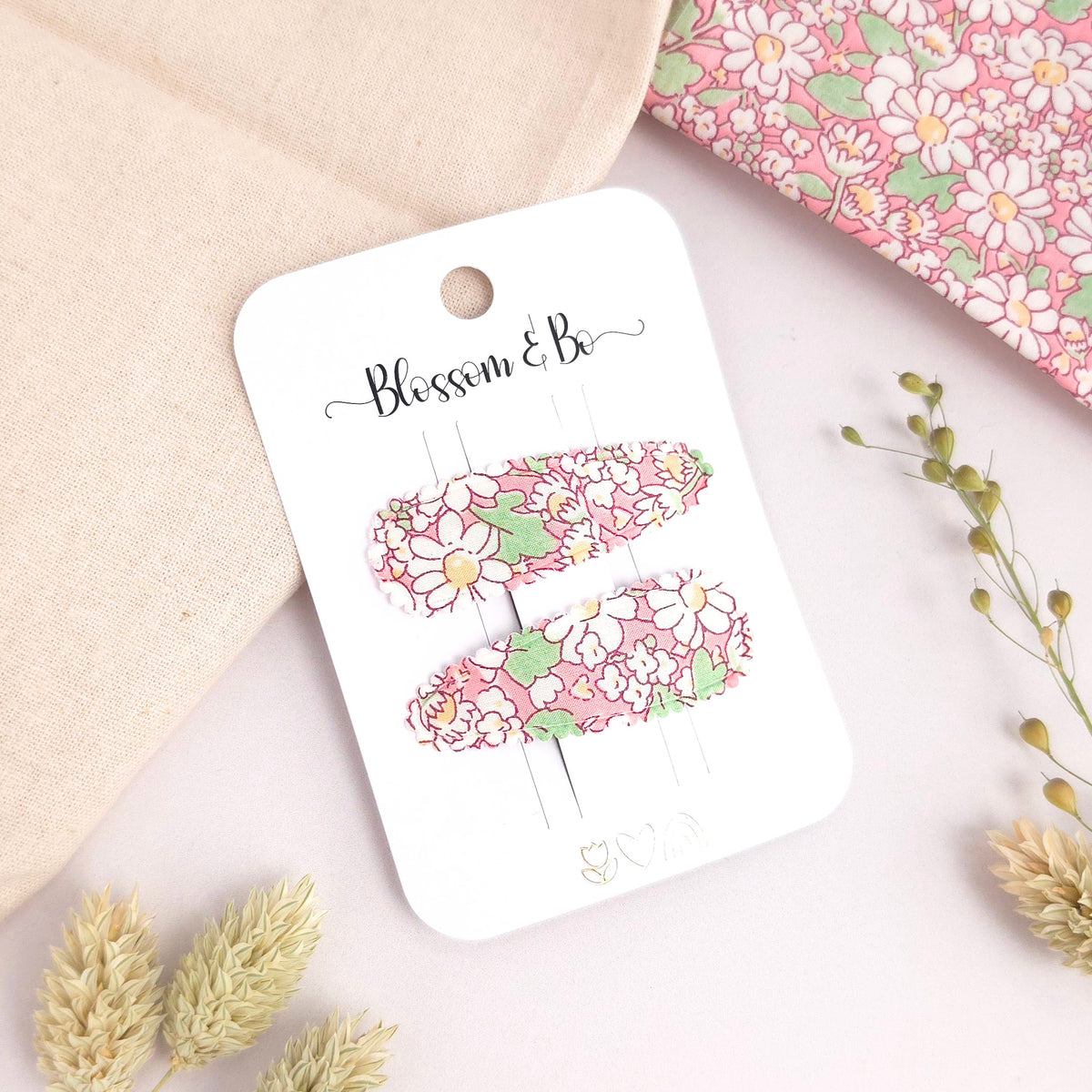 Liberty Daisy Floral Snap Clips, Pink Hair Clips for Girls