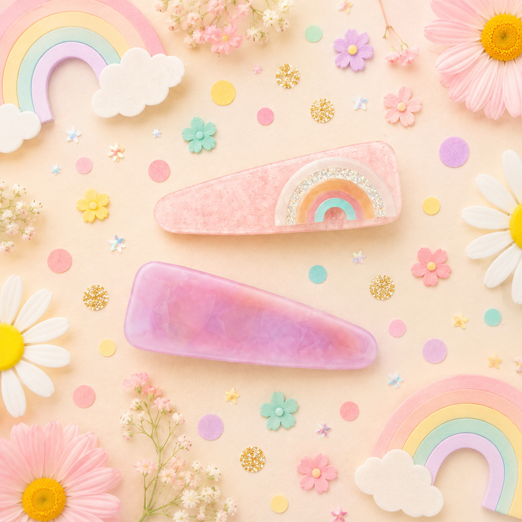 Pink Rainbow Acrylic Hair Clip Set