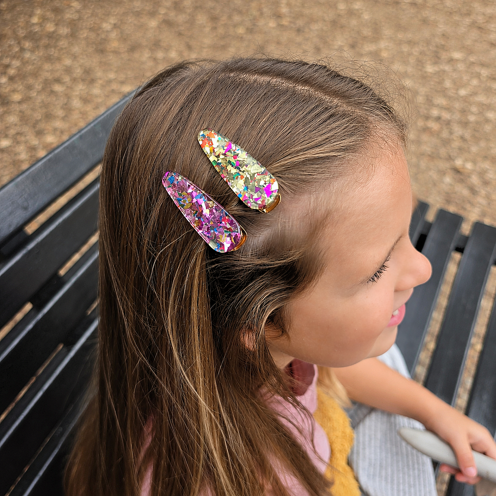 Pink & Gold Confetti Acrylic Hair Clip Set