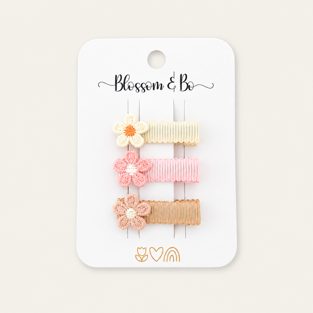 Mini flower hair clips for girls in cream, pink and tan