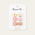 Mini flower hair clips for girls in cream, pink and tan