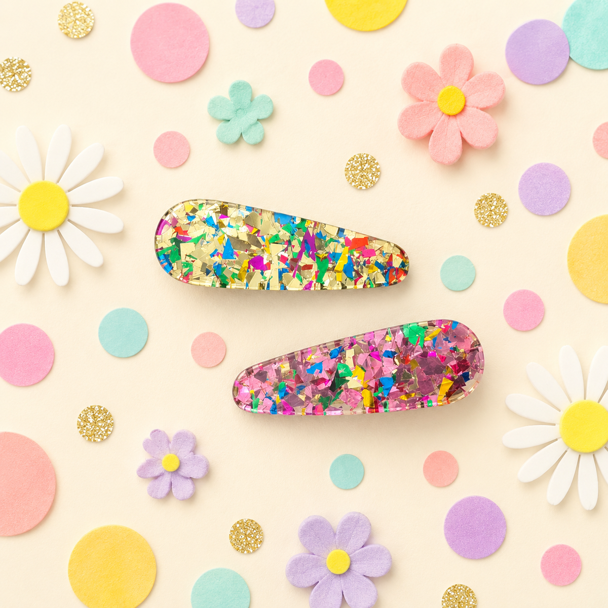 Pink & Gold Confetti Acrylic Hair Clip Set