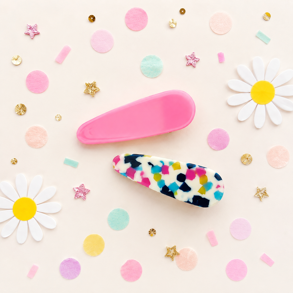 Pink Terrazzo Acrylic Hair Clip Set