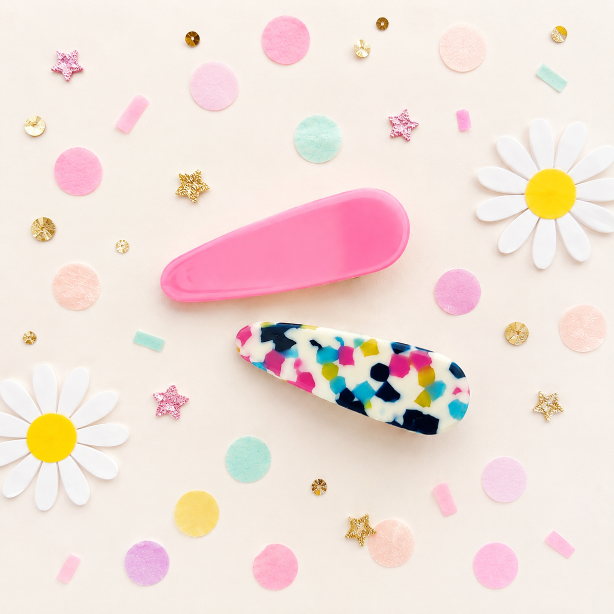 Pink Terrazzo Acrylic Hair Clip Set